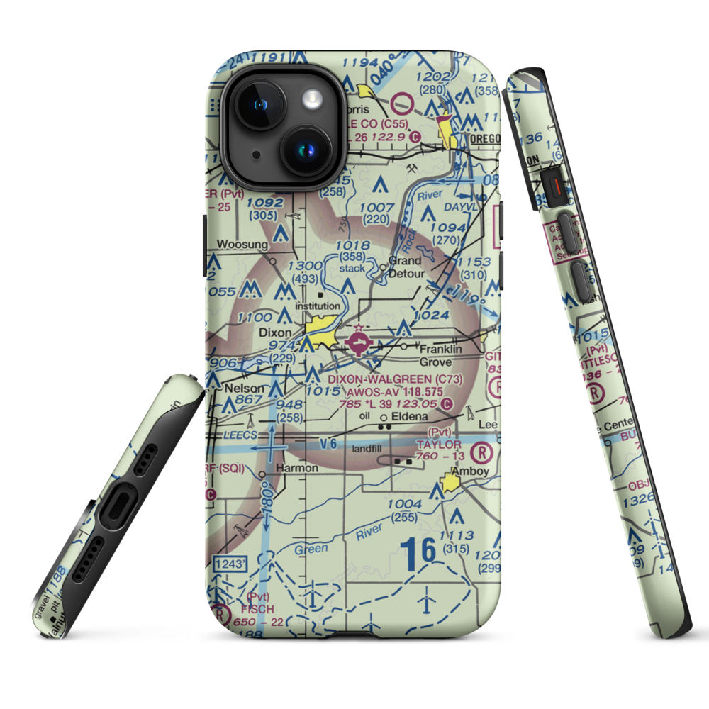 Dixon Municipal Charles R. Walgreen Field (C73) VFR Sectional  Tough iPhone Case iPhone 15 Plus model shown