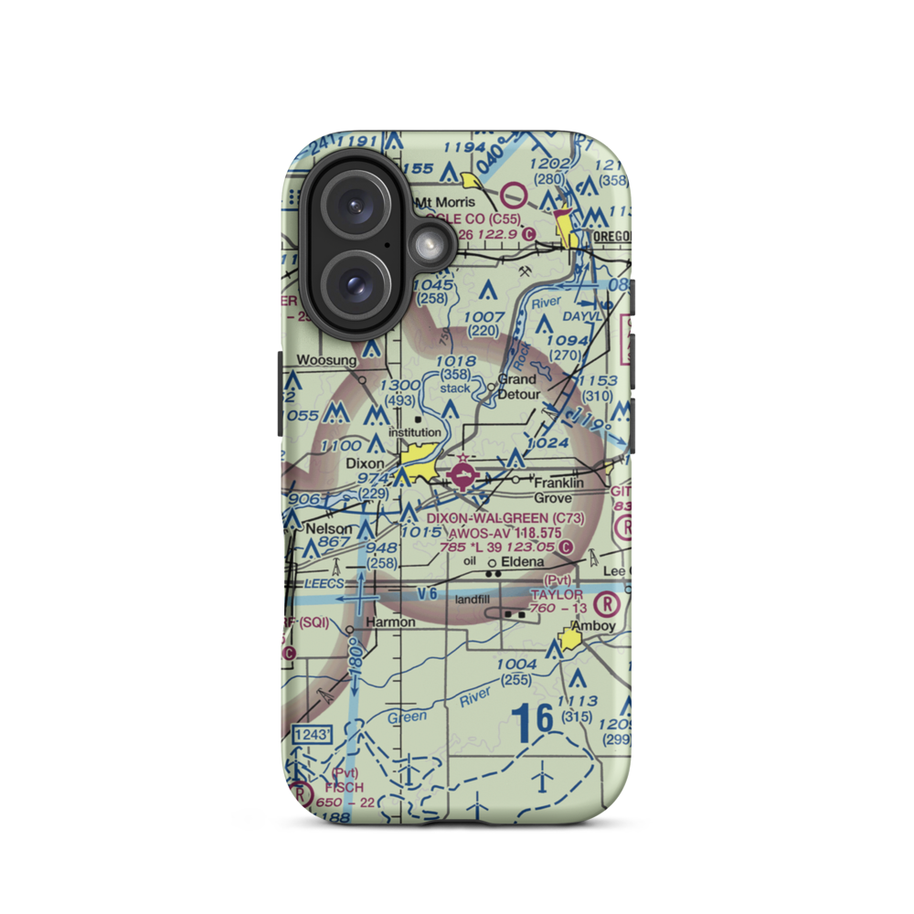 Dixon Municipal Charles R. Walgreen Field (C73) VFR Sectional  Tough iPhone Case iPhone 16 model shown