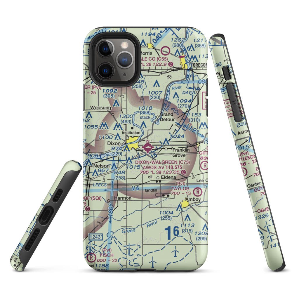 Dixon Municipal Charles R. Walgreen Field (C73) VFR Sectional  Tough iPhone Case iPhone 11 Pro Max model shown