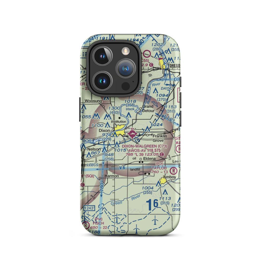 Dixon Municipal Charles R. Walgreen Field (C73) VFR Sectional  Tough iPhone Case iPhone 16 Pro model shown