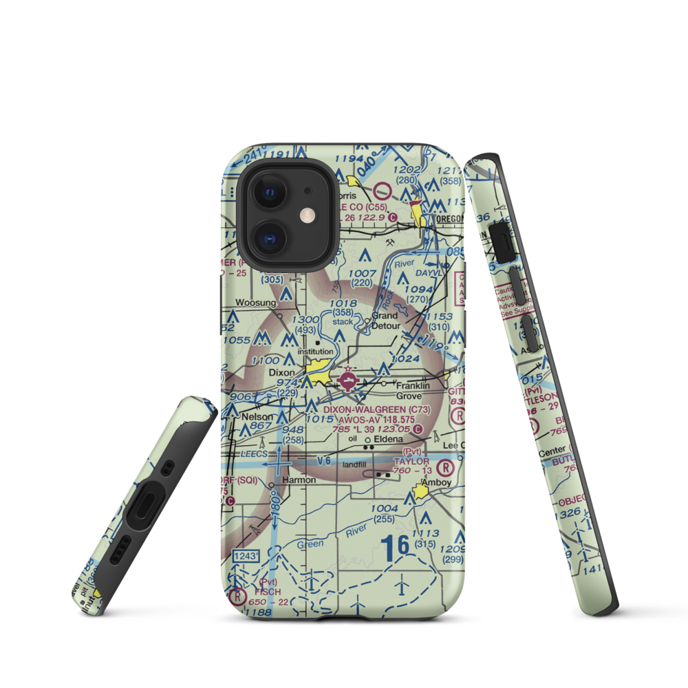 Dixon Municipal Charles R. Walgreen Field (C73) VFR Sectional  Tough iPhone Case iPhone 12 mini model shown