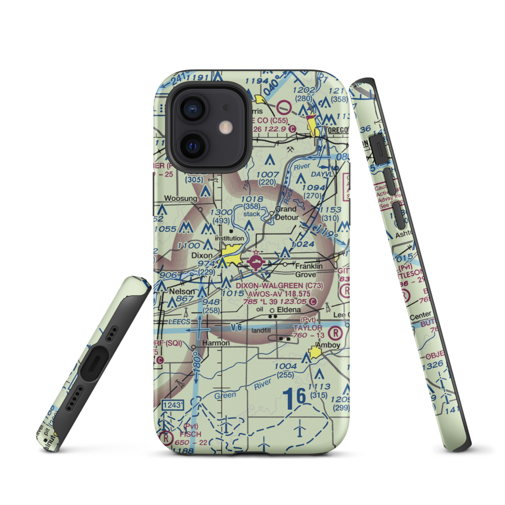 Dixon Municipal Charles R. Walgreen Field (C73) VFR Sectional  Tough iPhone Case iPhone 12 model shown
