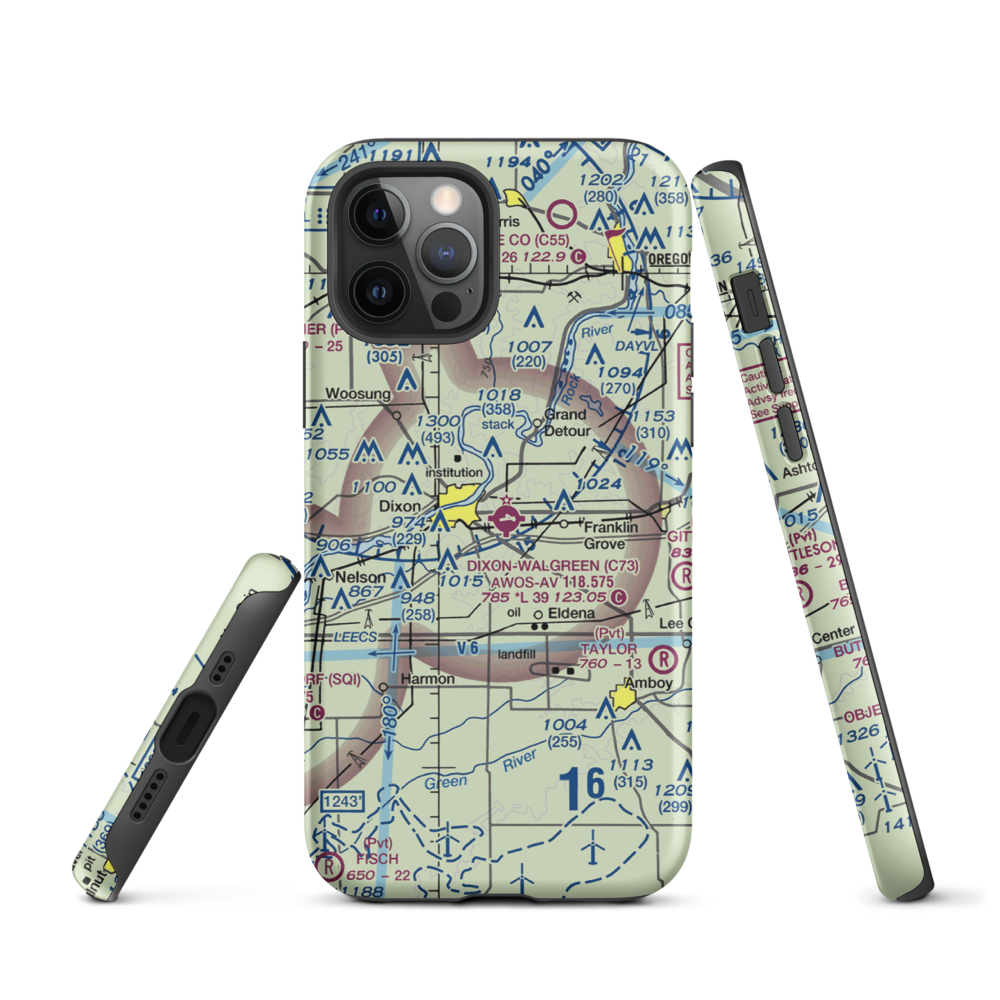 Dixon Municipal Charles R. Walgreen Field (C73) VFR Sectional  Tough iPhone Case iPhone 12 Pro model shown
