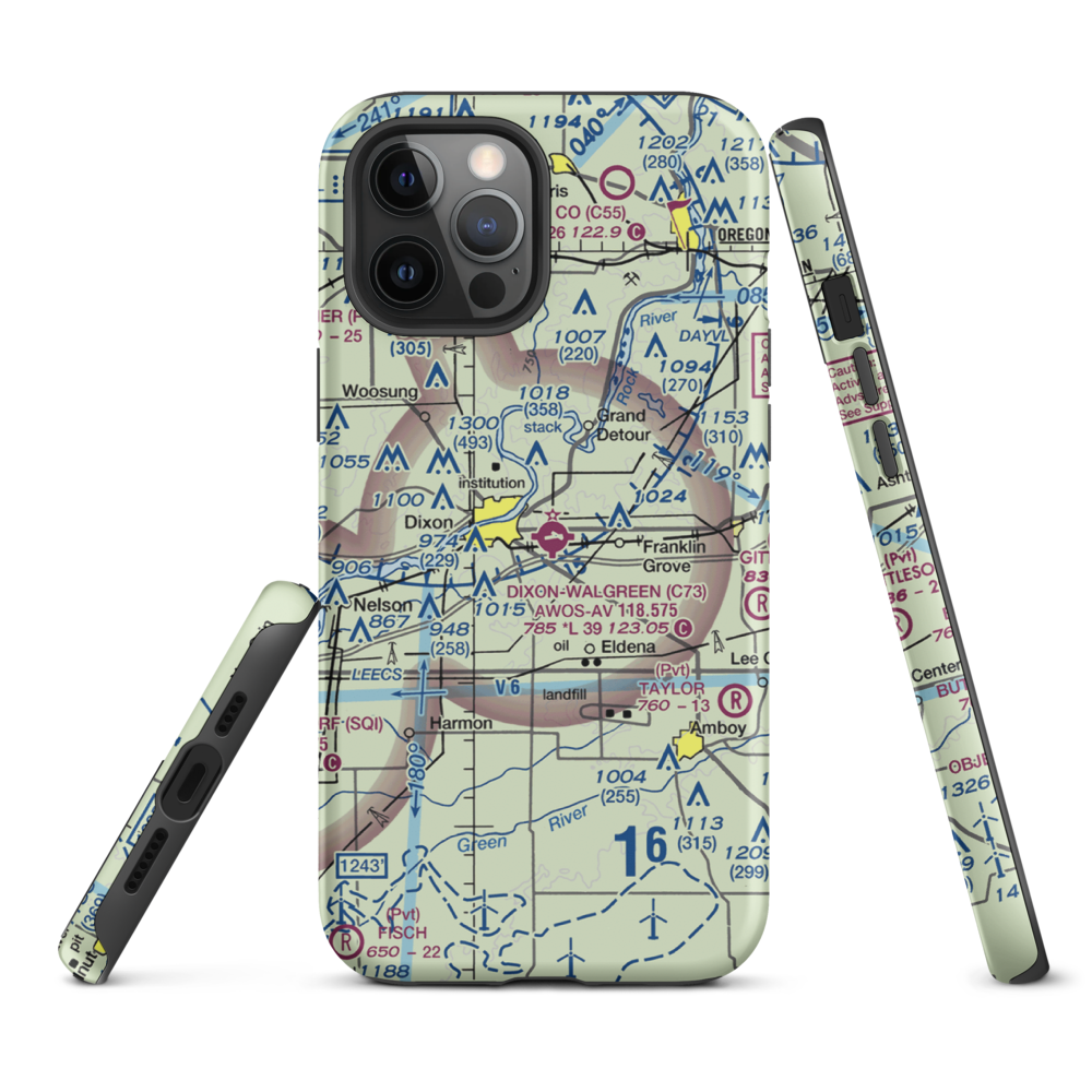 Dixon Municipal Charles R. Walgreen Field (C73) VFR Sectional  Tough iPhone Case iPhone 12 Pro Max model shown