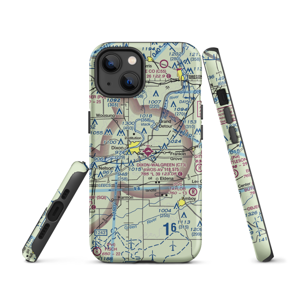 Dixon Municipal Charles R. Walgreen Field (C73) VFR Sectional  Tough iPhone Case iPhone 13 model shown