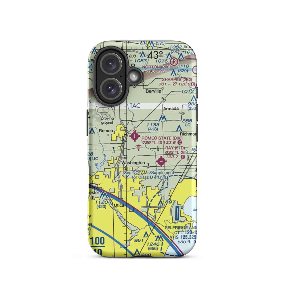 Dodge Airport (MI50) VFR Sectional  Tough iPhone Case iPhone 16 model shown