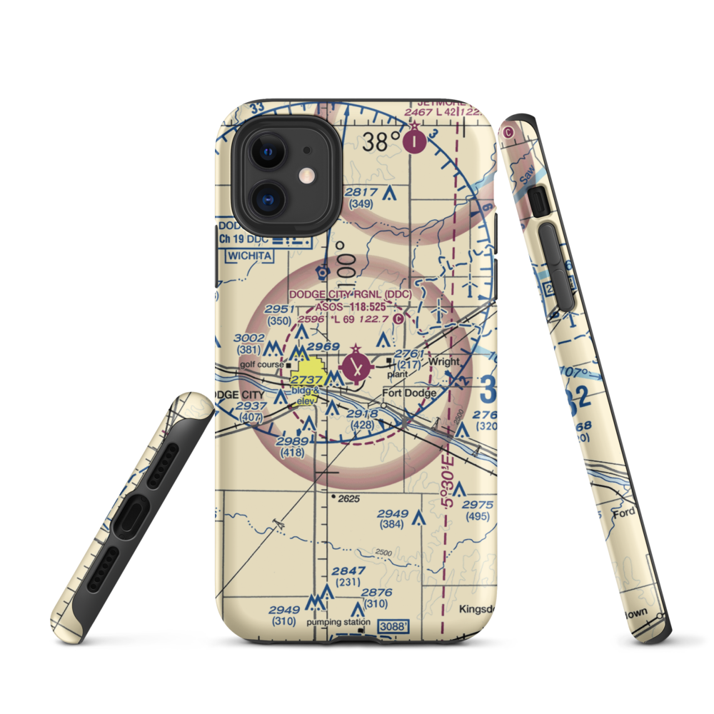 Dodge City Regional Airport (DDC) VFR Sectional  Tough iPhone Case iPhone 11 model shown