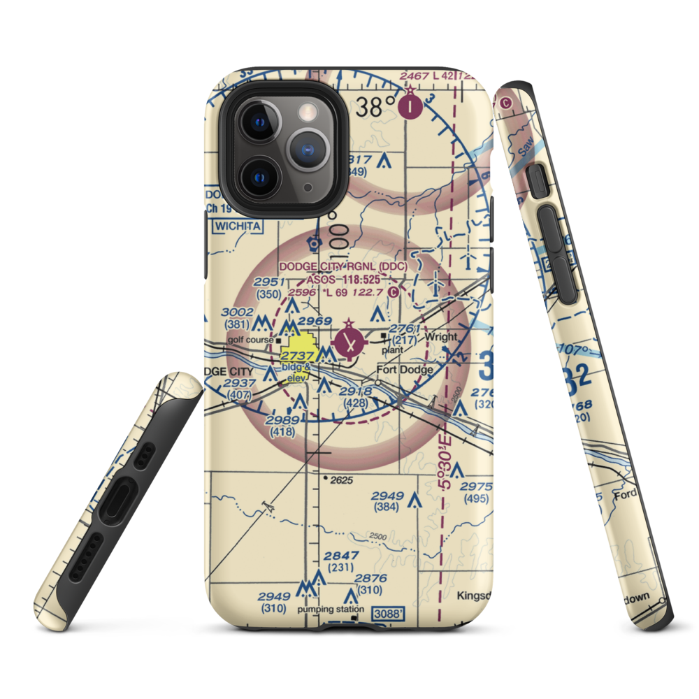 Dodge City Regional Airport (DDC) VFR Sectional  Tough iPhone Case iPhone 11 Pro model shown