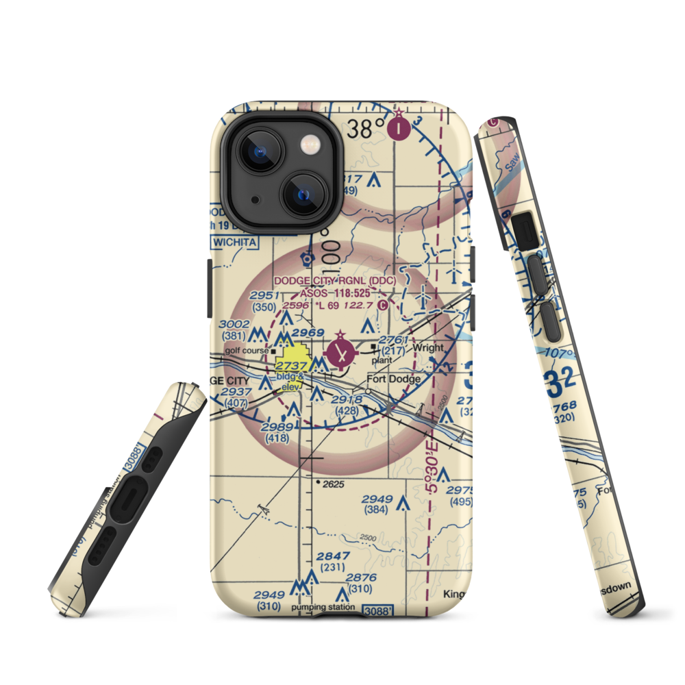 Dodge City Regional Airport (DDC) VFR Sectional  Tough iPhone Case iPhone 14 model shown