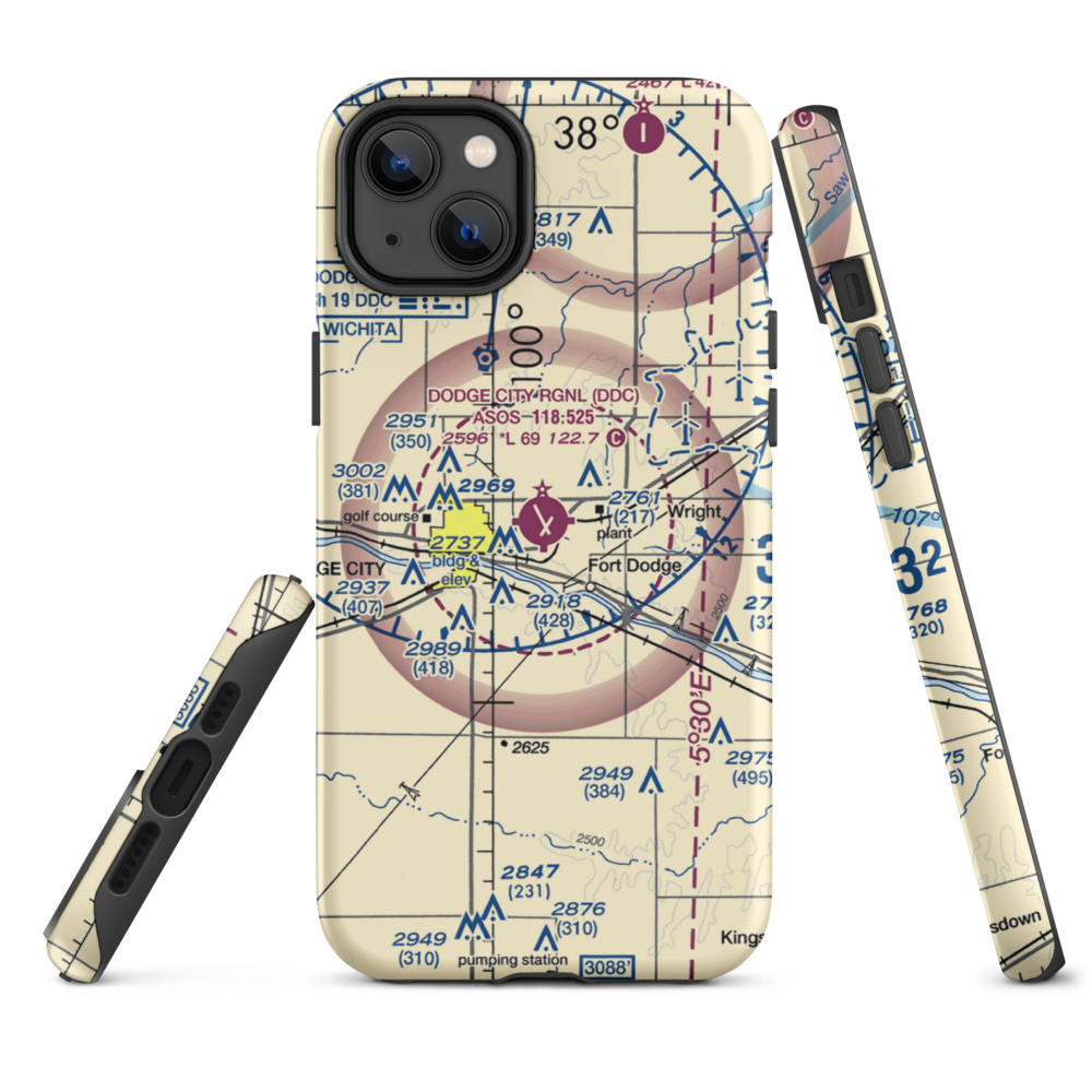 Dodge City Regional Airport (DDC) VFR Sectional  Tough iPhone Case iPhone 14 Plus model shown