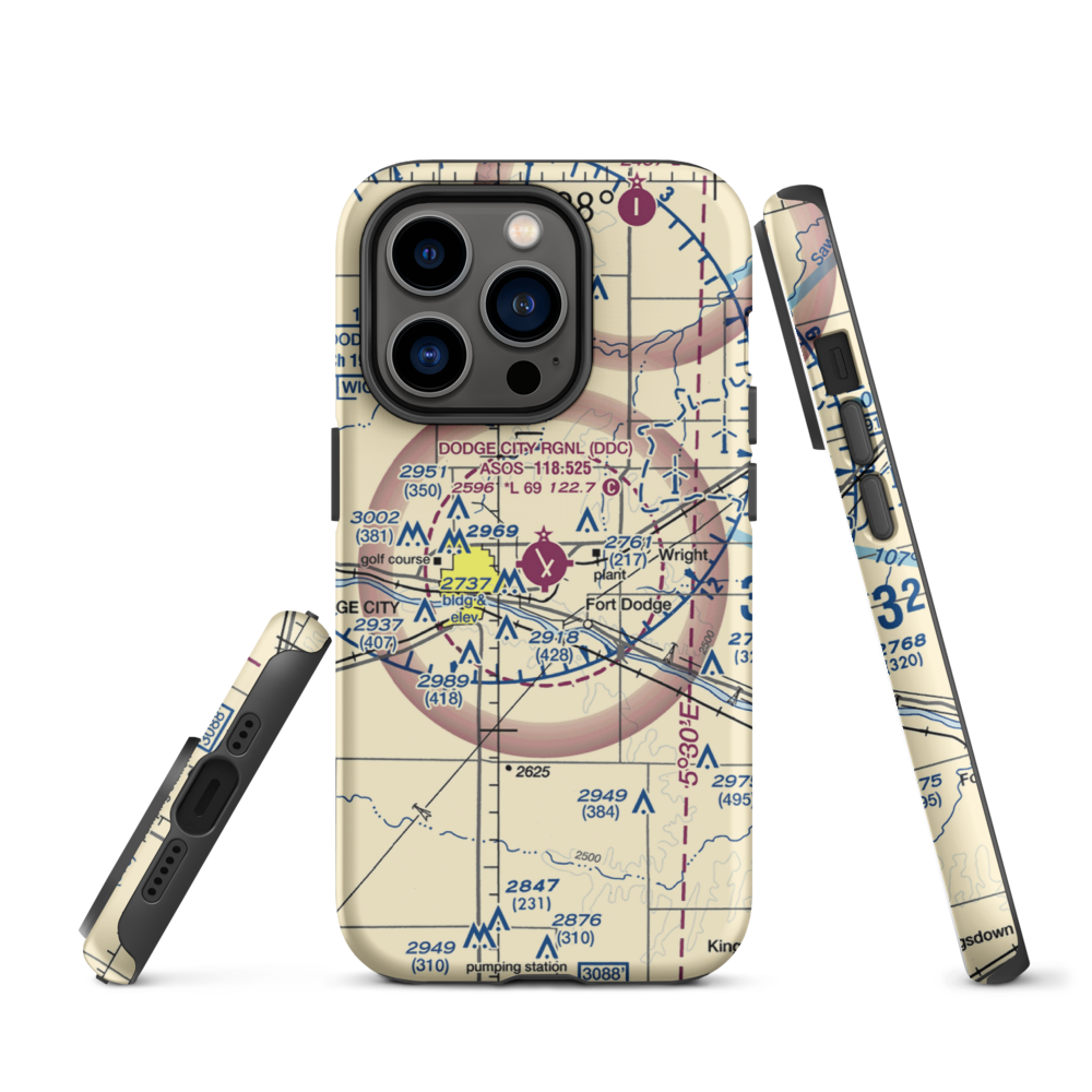 Dodge City Regional Airport (DDC) VFR Sectional  Tough iPhone Case iPhone 14 Pro model shown