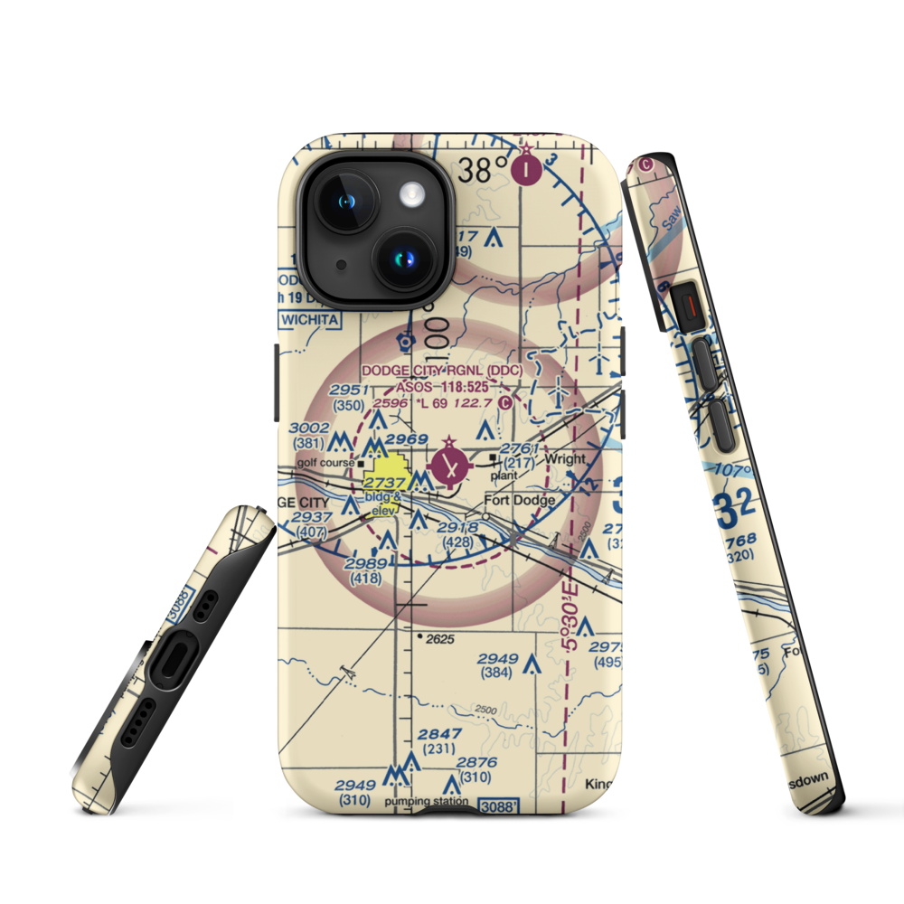 Dodge City Regional Airport (DDC) VFR Sectional  Tough iPhone Case iPhone 15 model shown