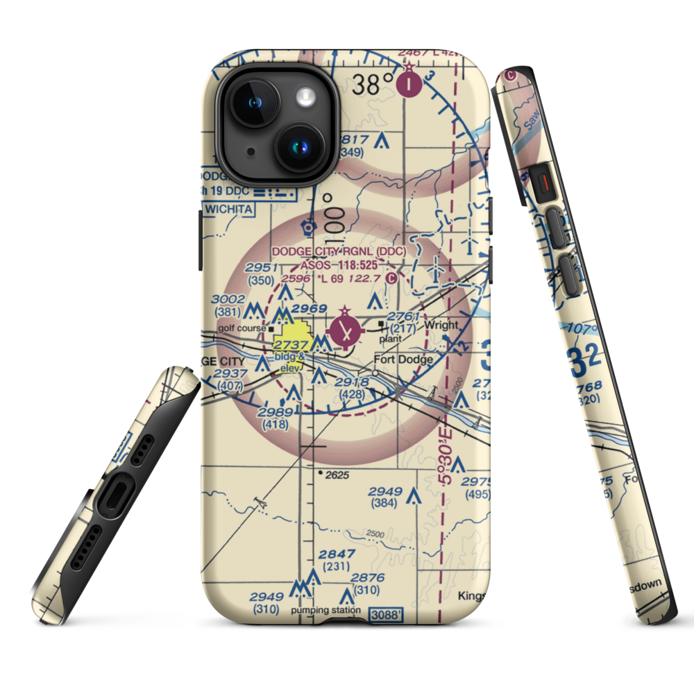 Dodge City Regional Airport (DDC) VFR Sectional  Tough iPhone Case iPhone 15 Plus model shown