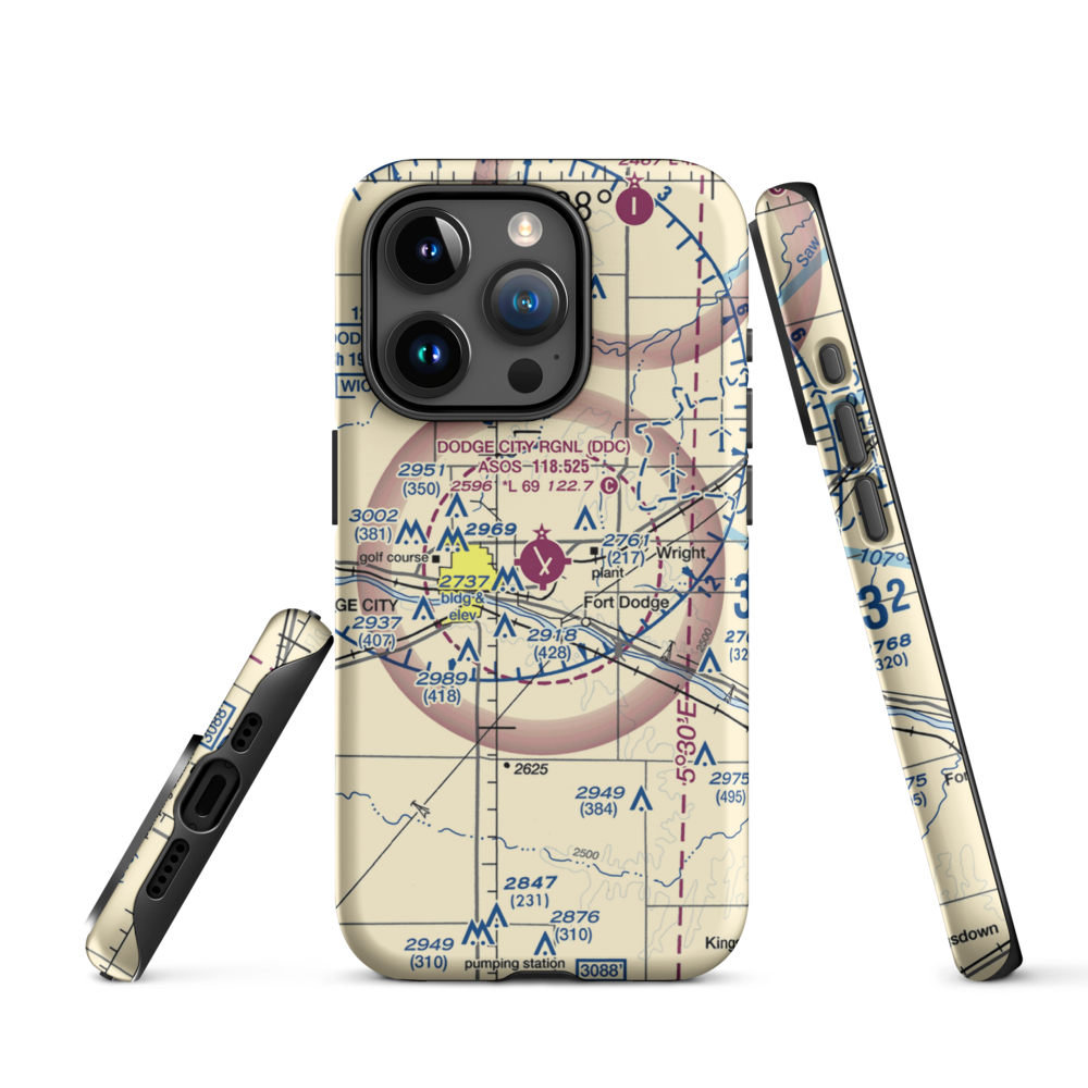 Dodge City Regional Airport (DDC) VFR Sectional  Tough iPhone Case iPhone 15 Pro model shown