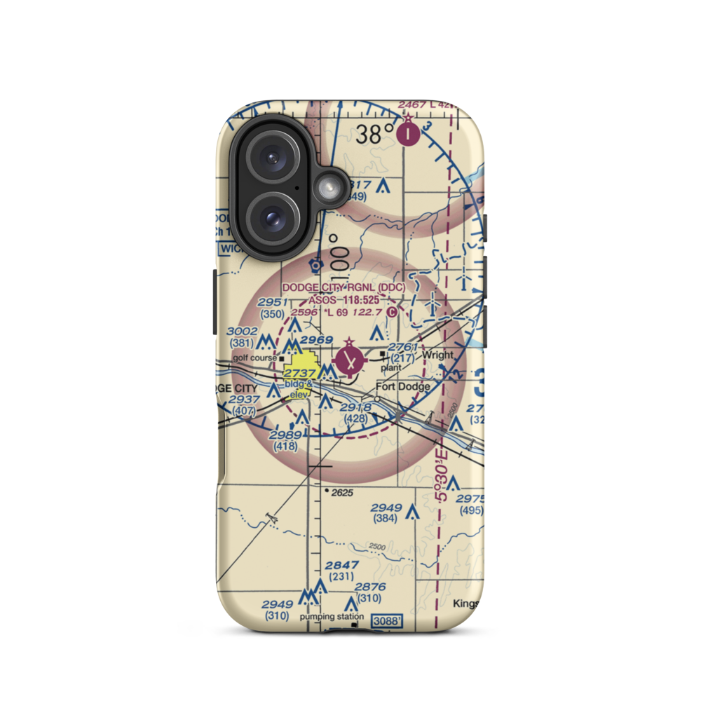 Dodge City Regional Airport (DDC) VFR Sectional  Tough iPhone Case iPhone 16 model shown