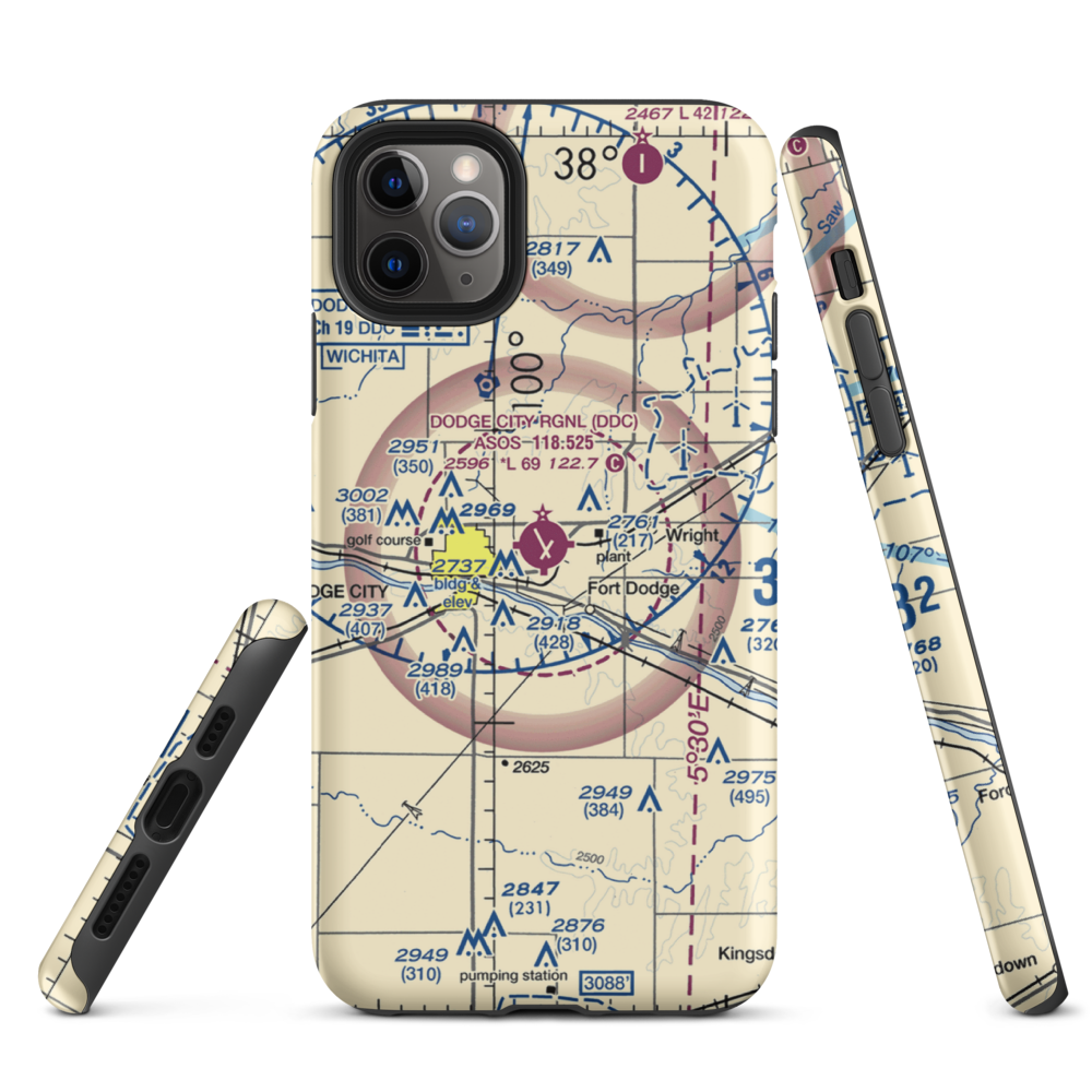 Dodge City Regional Airport (DDC) VFR Sectional  Tough iPhone Case iPhone 11 Pro Max model shown