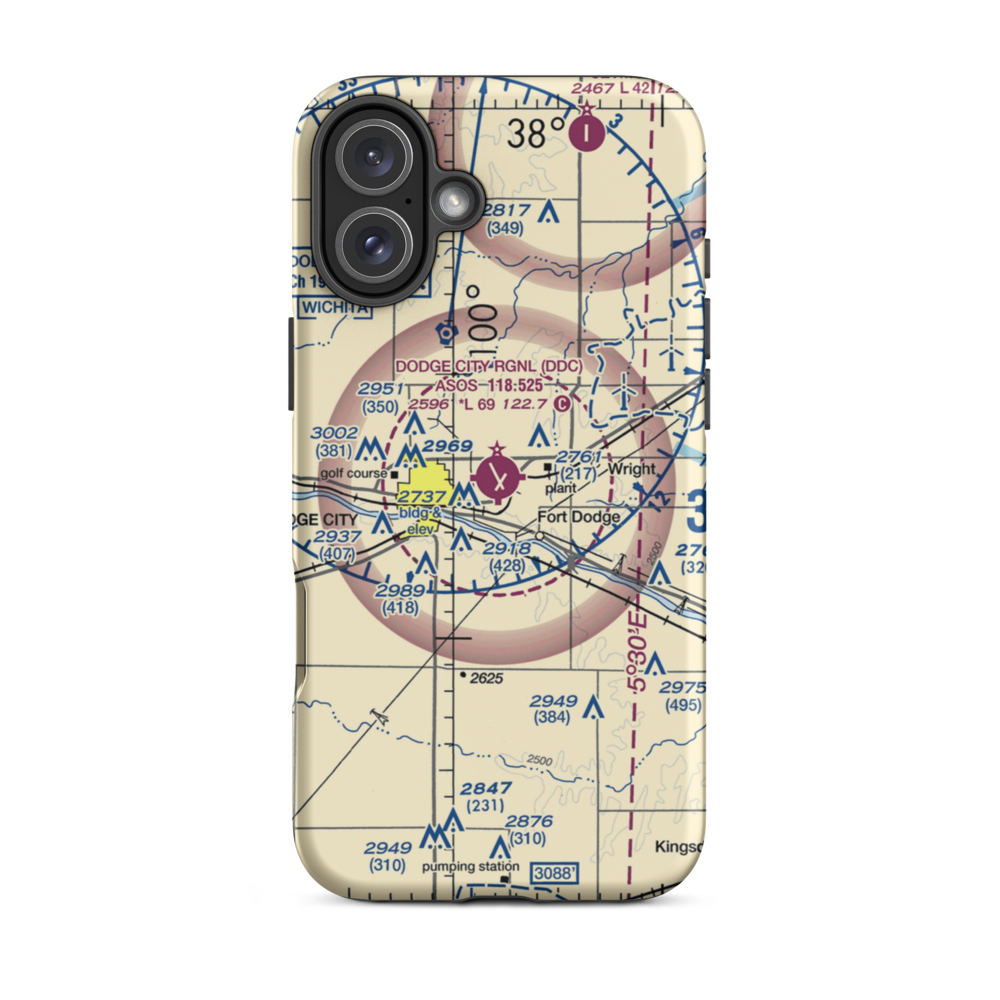 Dodge City Regional Airport (DDC) VFR Sectional  Tough iPhone Case iPhone 16 Plus model shown