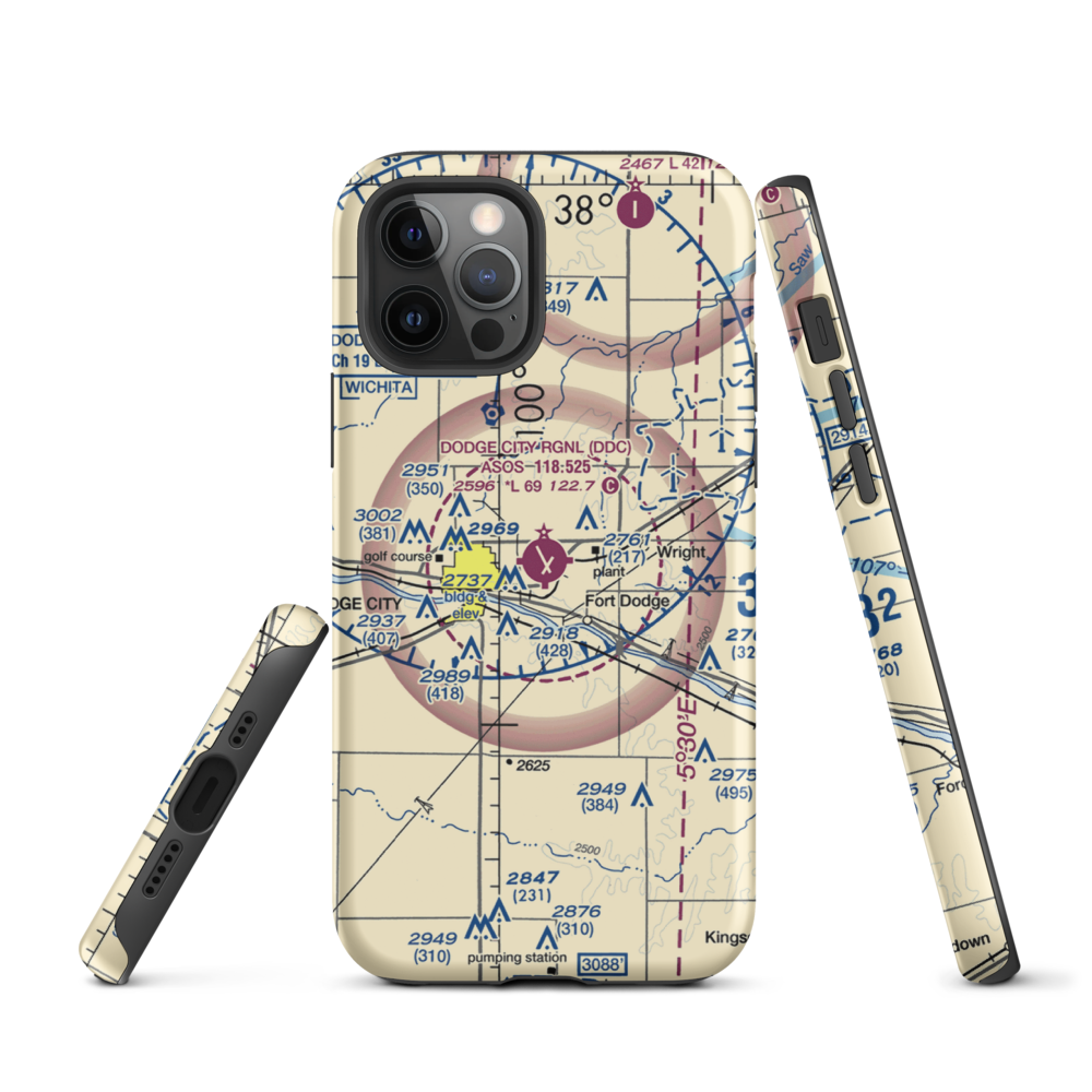 Dodge City Regional Airport (DDC) VFR Sectional  Tough iPhone Case iPhone 12 Pro model shown