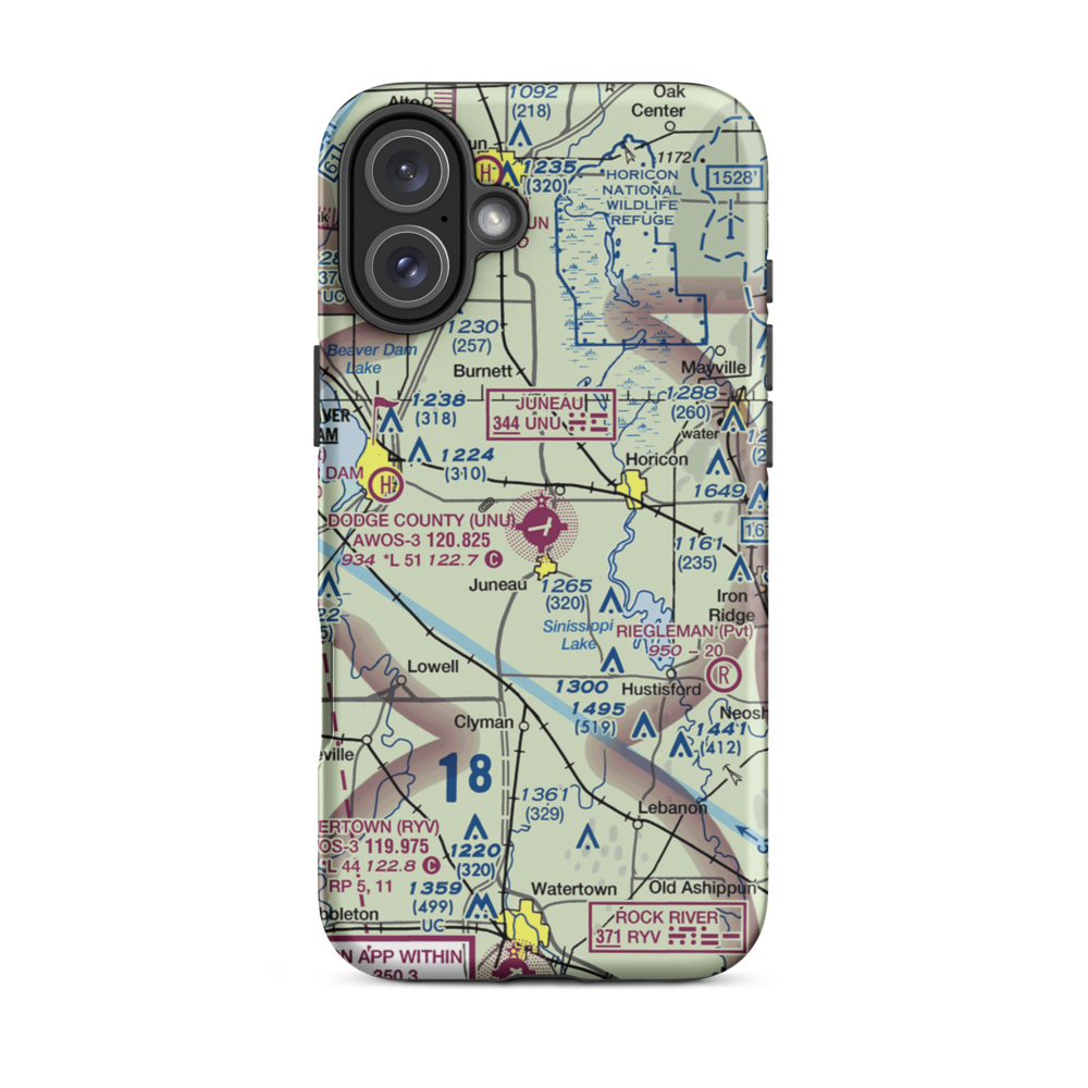 Dodge County Airport (UNU) VFR Sectional  Tough iPhone Case iPhone 16 Plus model shown