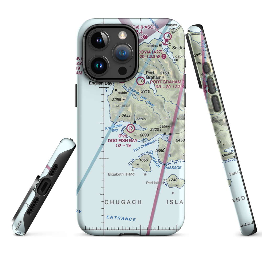 Dog Fish Bay Airport (AK07) VFR Sectional  Tough iPhone Case iPhone 15 Pro Max model shown