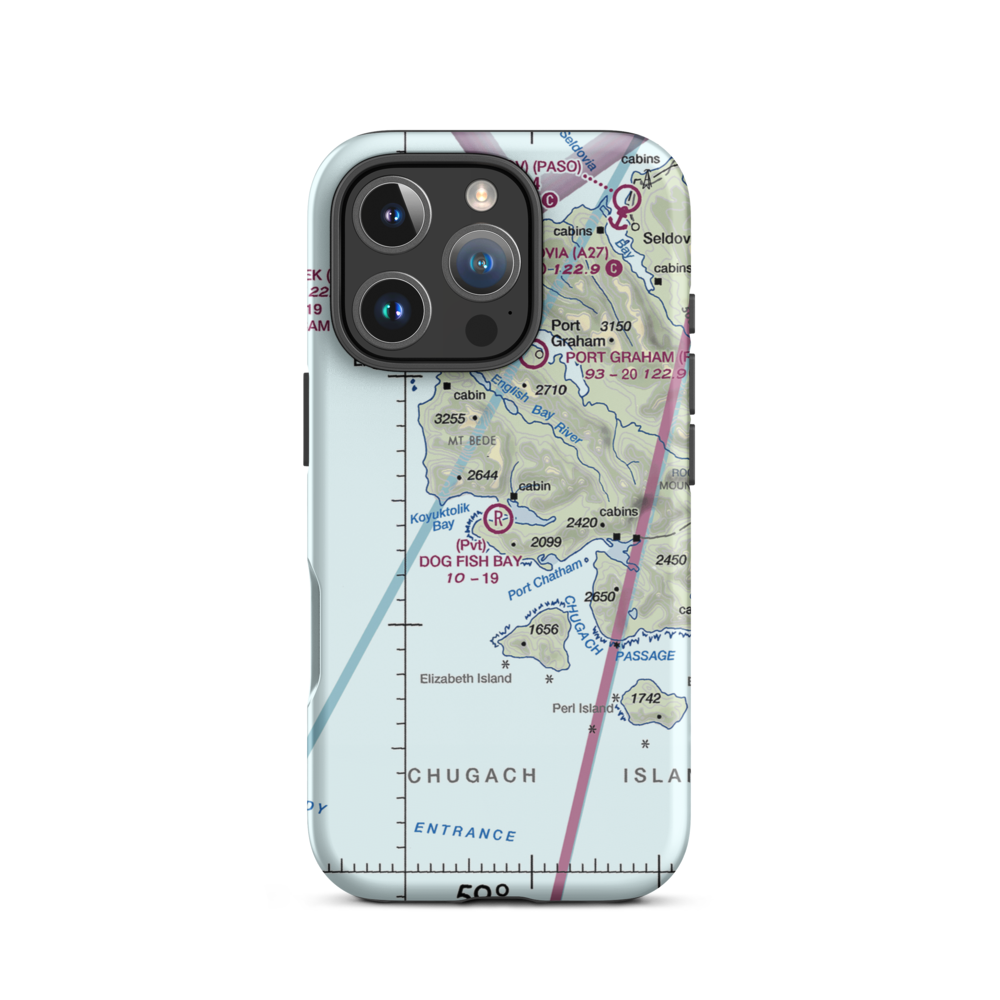 Dog Fish Bay Airport (AK07) VFR Sectional  Tough iPhone Case iPhone 16 Pro model shown
