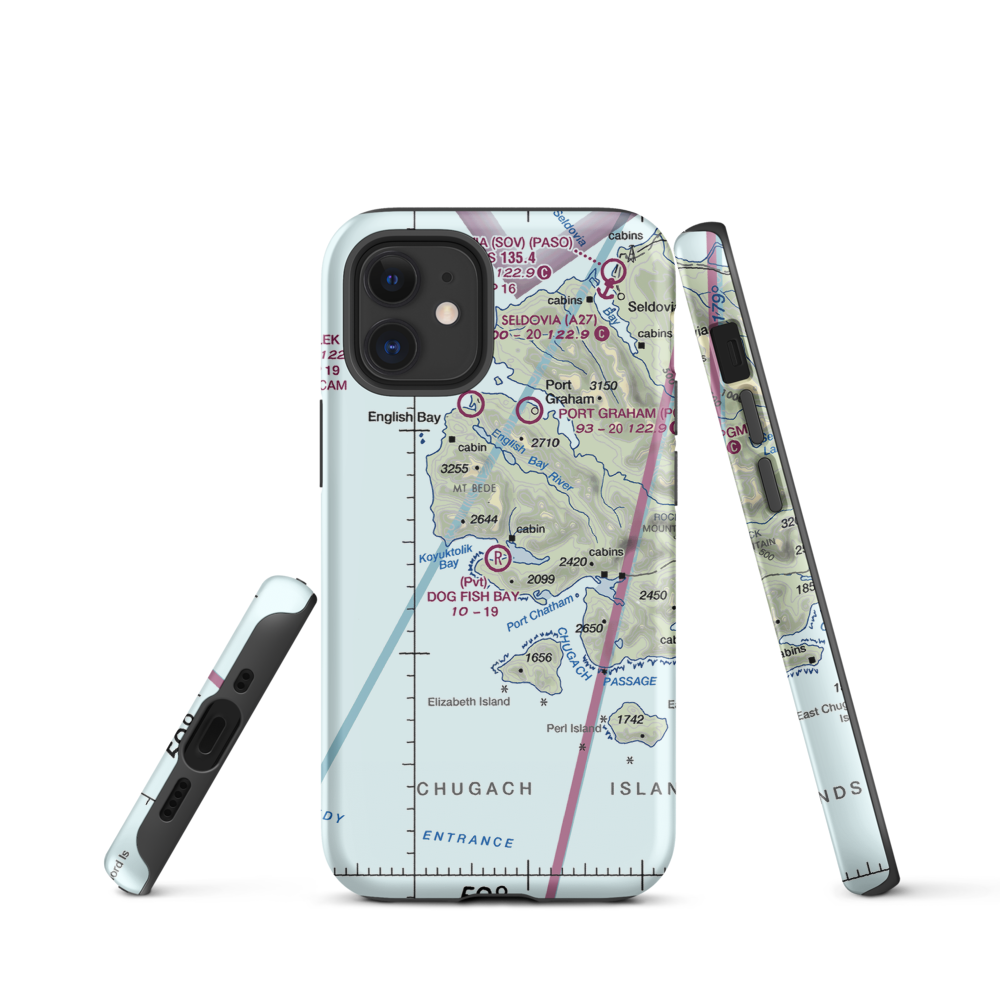 Dog Fish Bay Airport (AK07) VFR Sectional  Tough iPhone Case iPhone 12 mini model shown