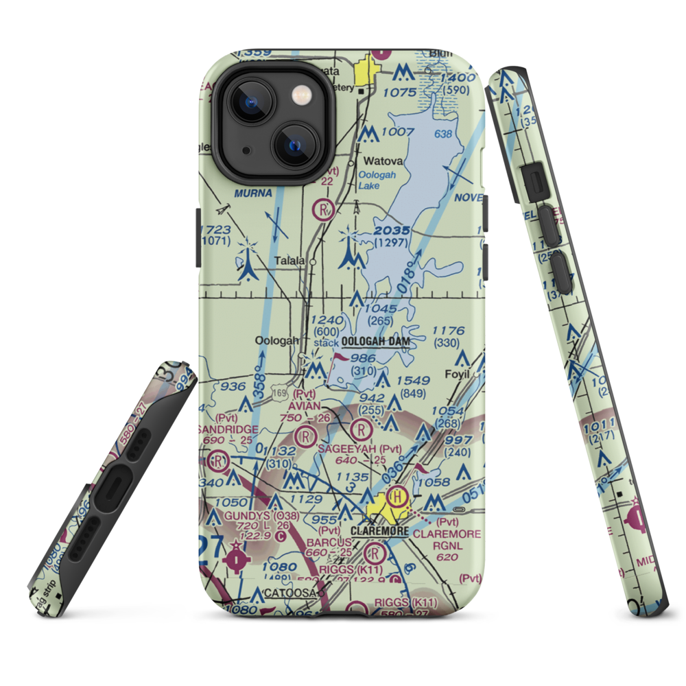 Dog Iron Ranch Airport (OK37) VFR Sectional  Tough iPhone Case iPhone 14 Plus model shown