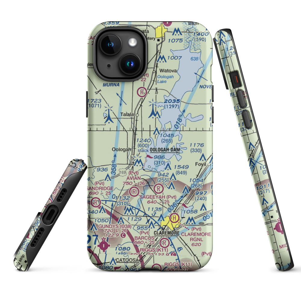 Dog Iron Ranch Airport (OK37) VFR Sectional  Tough iPhone Case iPhone 15 Plus model shown