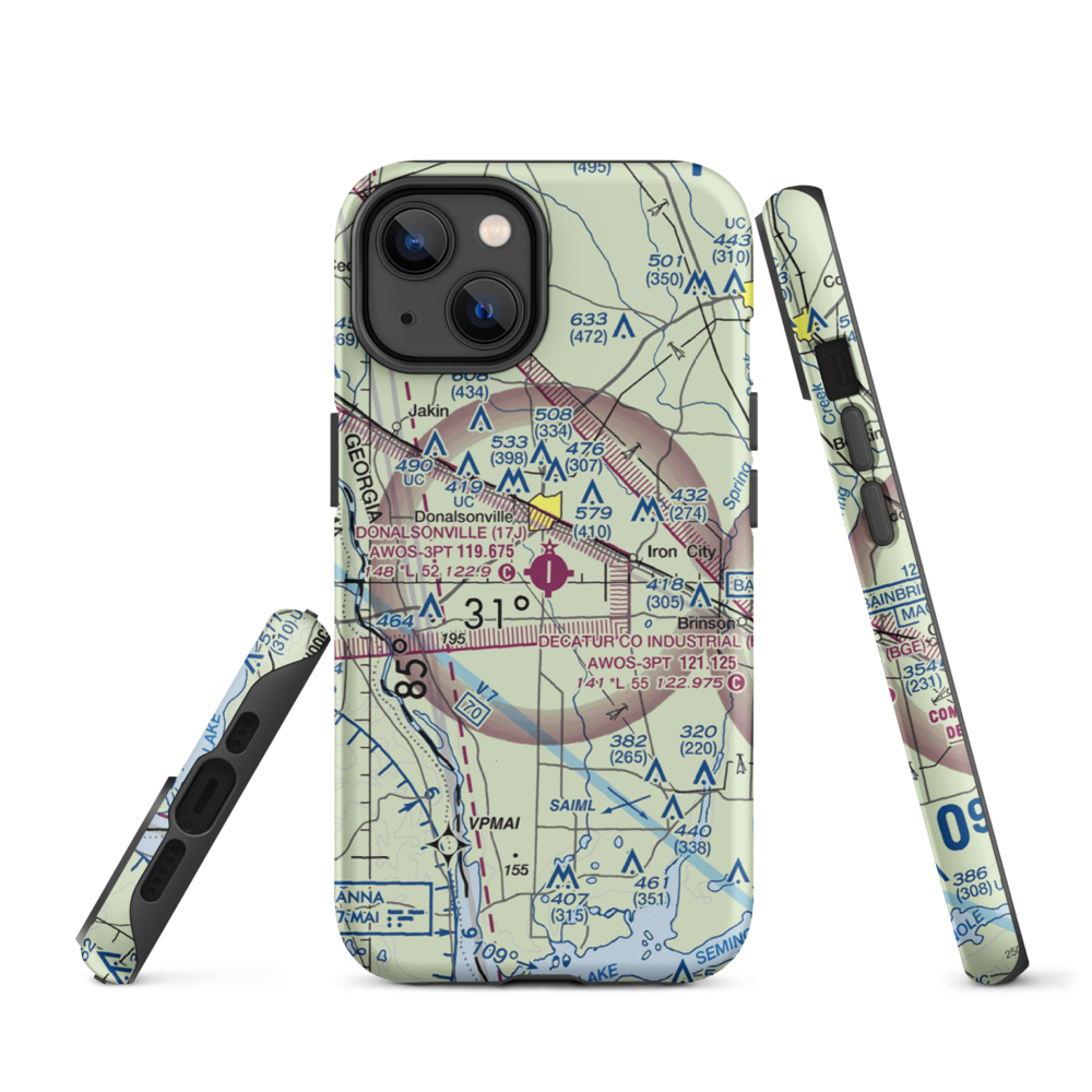 Donalsonville Municipal Airport (17J) VFR Sectional  Tough iPhone Case iPhone 14 model shown