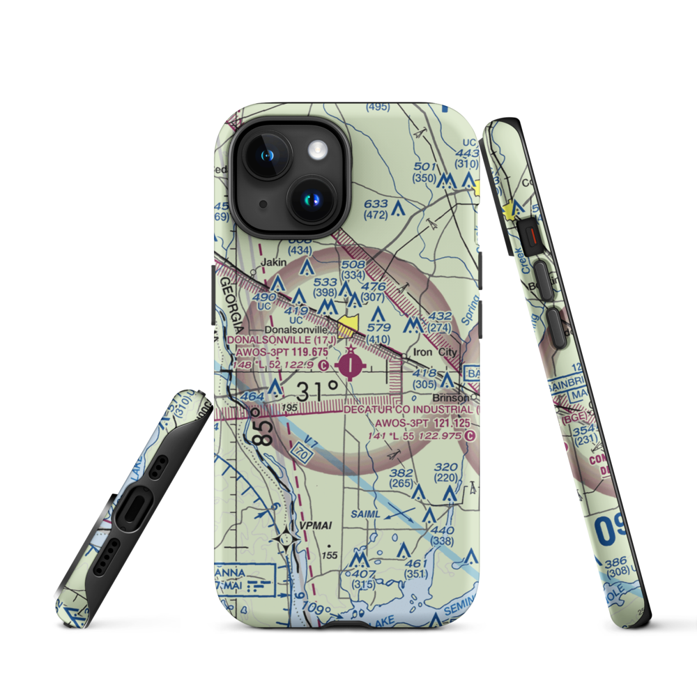 Donalsonville Municipal Airport (17J) VFR Sectional  Tough iPhone Case iPhone 15 model shown