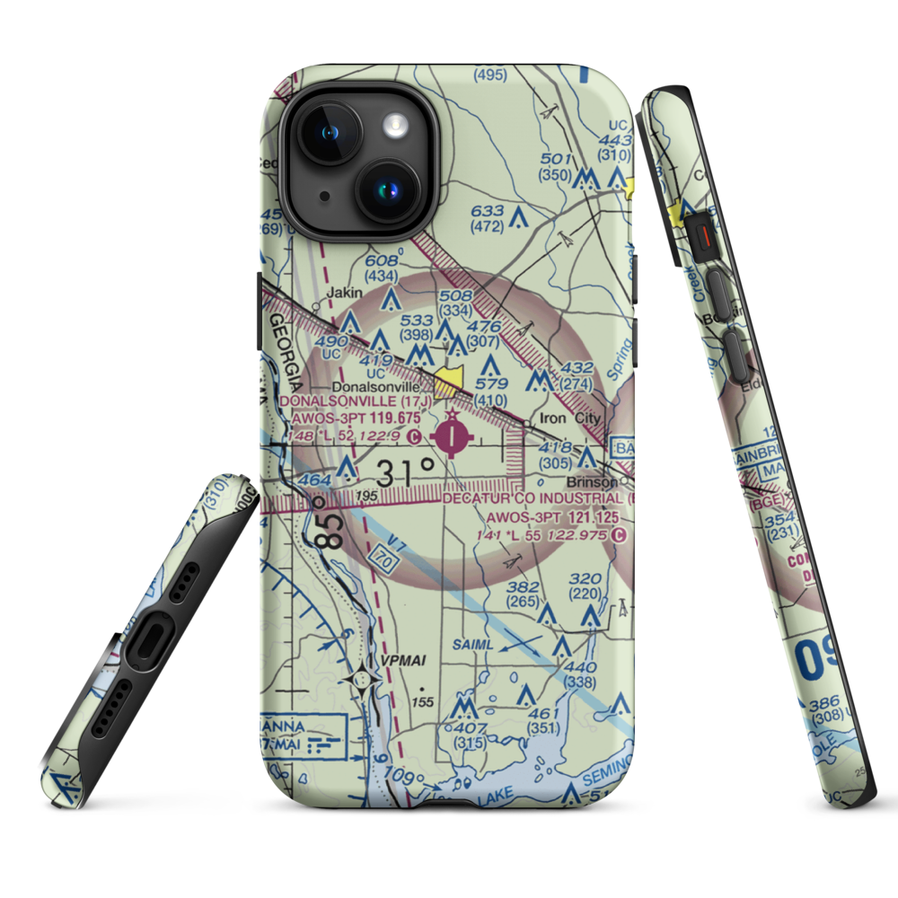 Donalsonville Municipal Airport (17J) VFR Sectional  Tough iPhone Case iPhone 15 Plus model shown