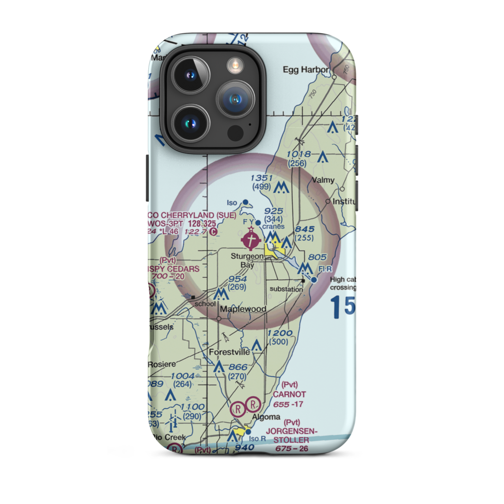 Door County Cherryland Airport (SUE) VFR Sectional  Tough iPhone Case iPhone 16 Pro Max model shown