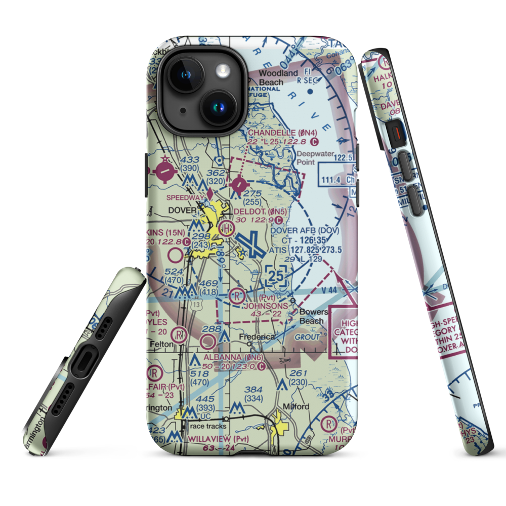 Dover Air Force Base (DOV) VFR Sectional  Tough iPhone Case iPhone 15 Plus model shown