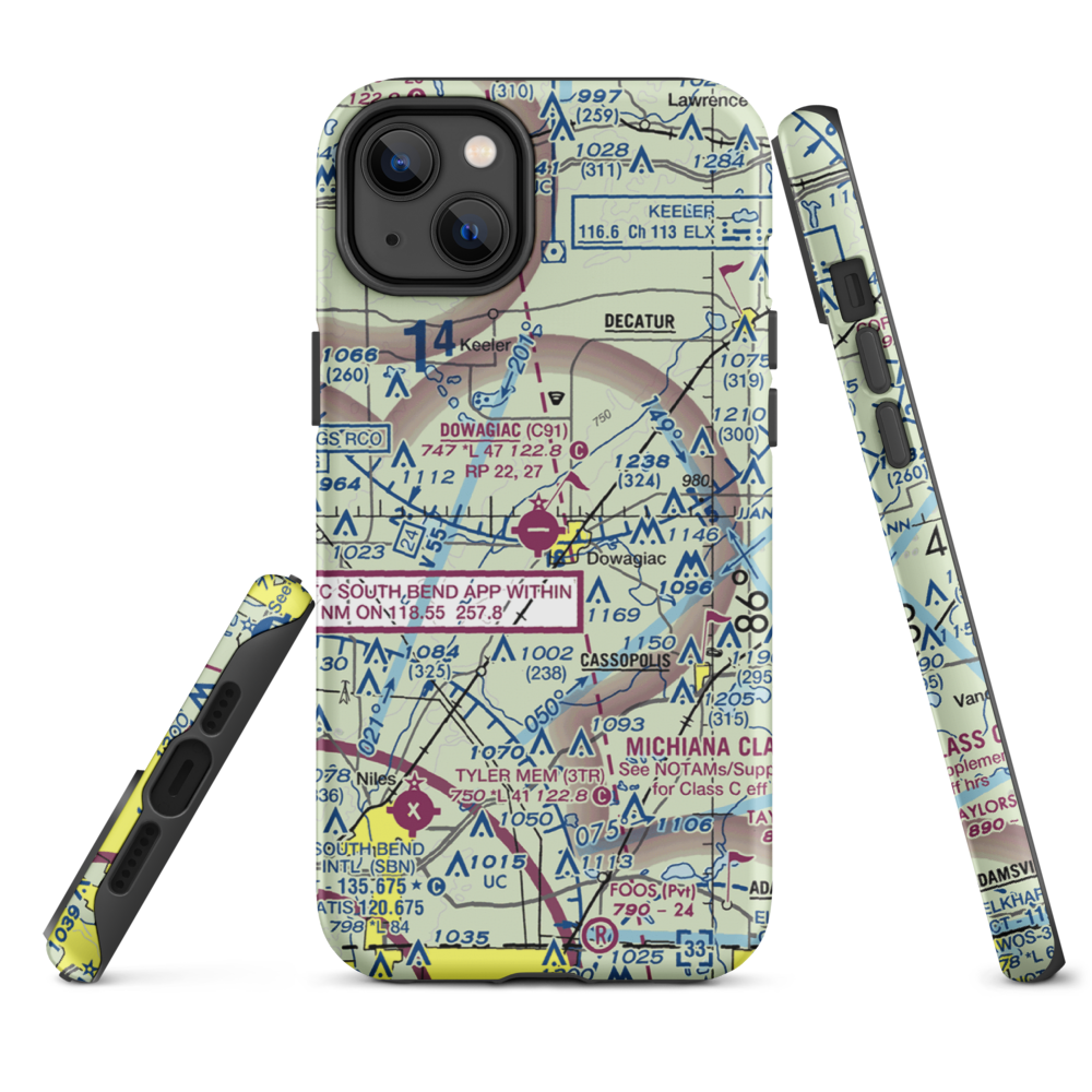 Dowagiac Municipal Airport (C91) VFR Sectional  Tough iPhone Case iPhone 14 Plus model shown