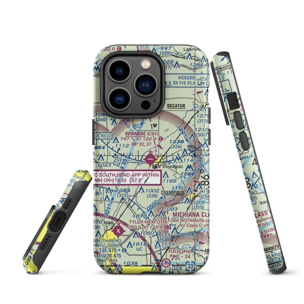 Dowagiac Municipal Airport (C91) VFR Sectional  Tough iPhone Case iPhone 14 Pro model shown