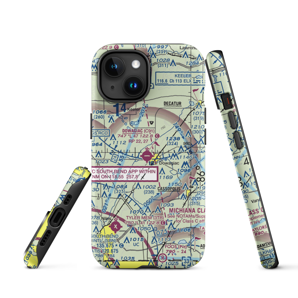 Dowagiac Municipal Airport (C91) VFR Sectional  Tough iPhone Case iPhone 15 model shown