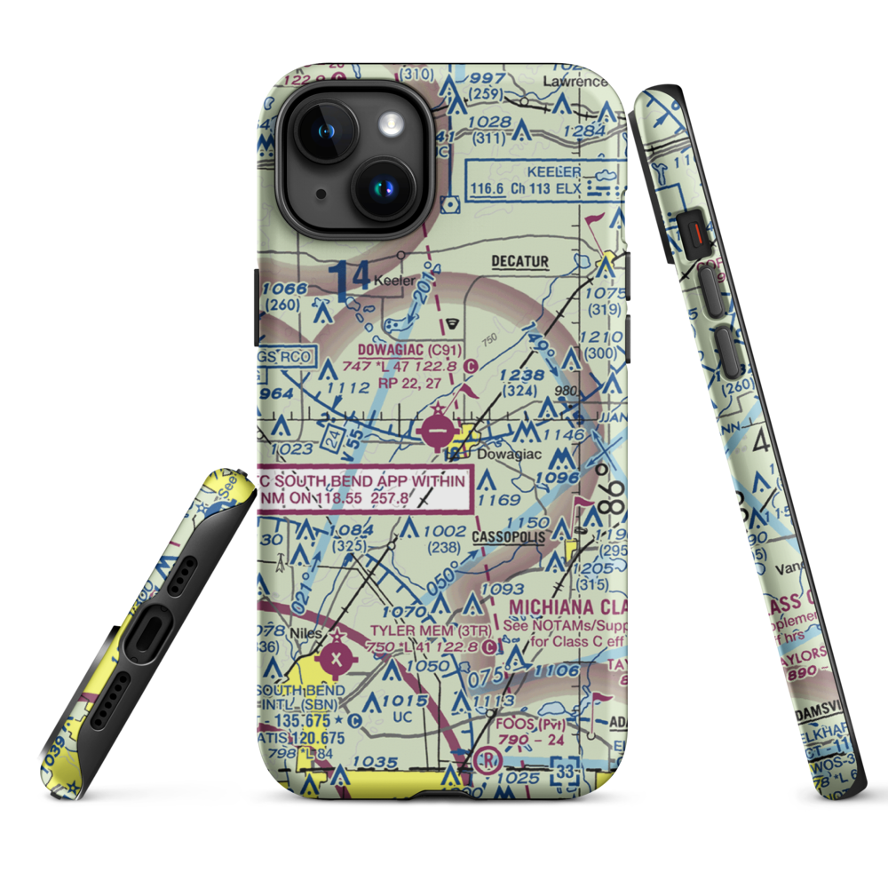 Dowagiac Municipal Airport (C91) VFR Sectional  Tough iPhone Case iPhone 15 Plus model shown