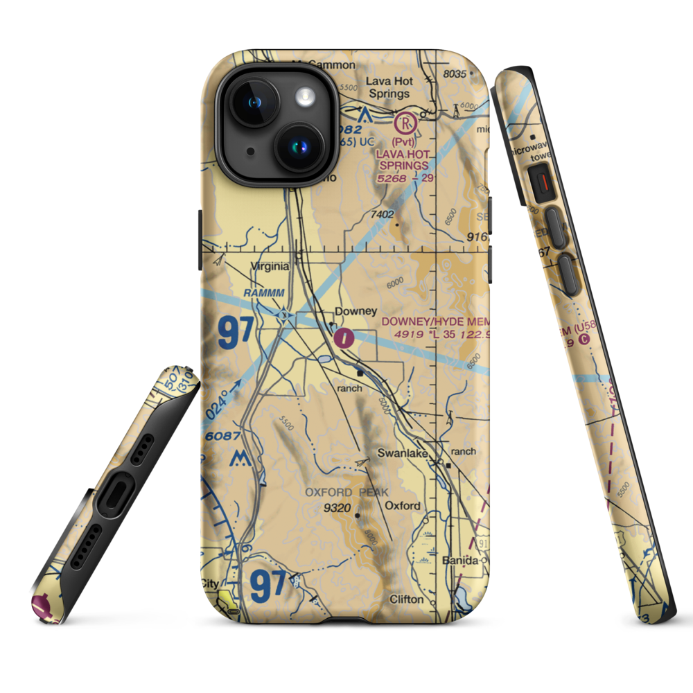 Downey/Hyde Memorial Airport (U58) VFR Sectional  Tough iPhone Case iPhone 15 Plus model shown