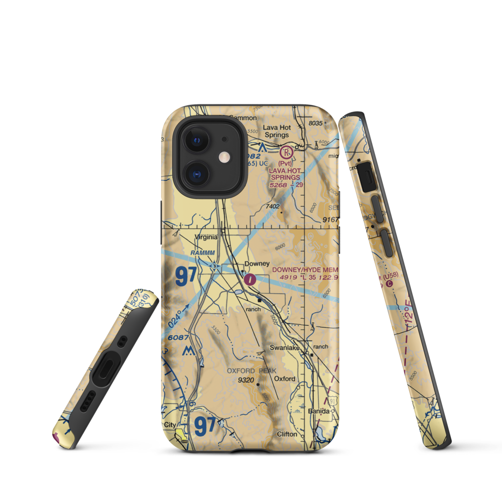 Downey/Hyde Memorial Airport (U58) VFR Sectional  Tough iPhone Case iPhone 12 mini model shown