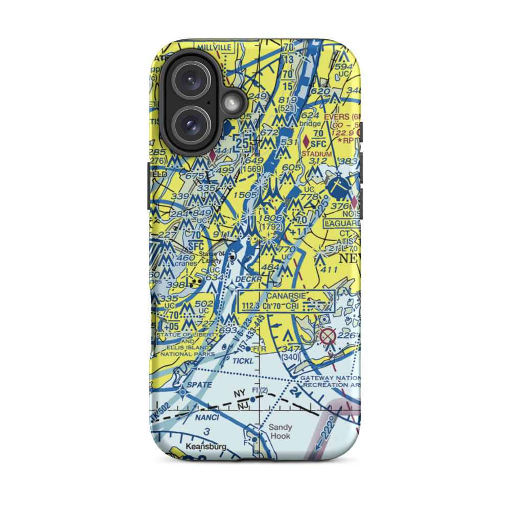 Downtown-Manhattan/Wall St Heliport (JRB) VFR Sectional  Tough iPhone Case iPhone 16 Plus model shown