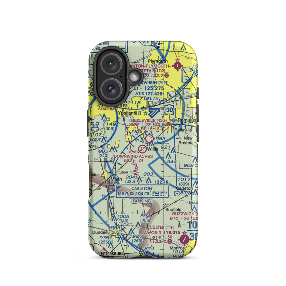 Downwind Acres Airport (86MI) VFR Sectional  Tough iPhone Case iPhone 16 model shown