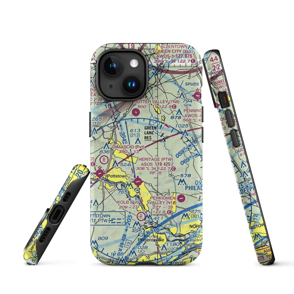 Drewniany-Springmeadow Airport (PA85) VFR Sectional  Tough iPhone Case iPhone 15 model shown