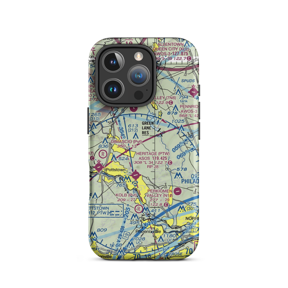 Drewniany-Springmeadow Airport (PA85) VFR Sectional  Tough iPhone Case iPhone 16 Pro model shown