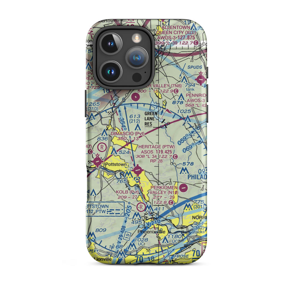 Drewniany-Springmeadow Airport (PA85) VFR Sectional  Tough iPhone Case iPhone 16 Pro Max model shown