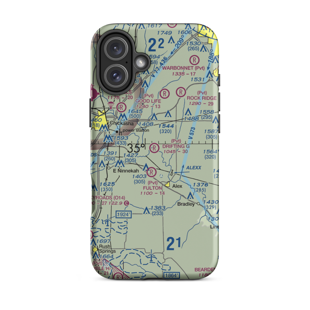 Drifting G Ranch Airport (OK60) VFR Sectional  Tough iPhone Case iPhone 16 Plus model shown