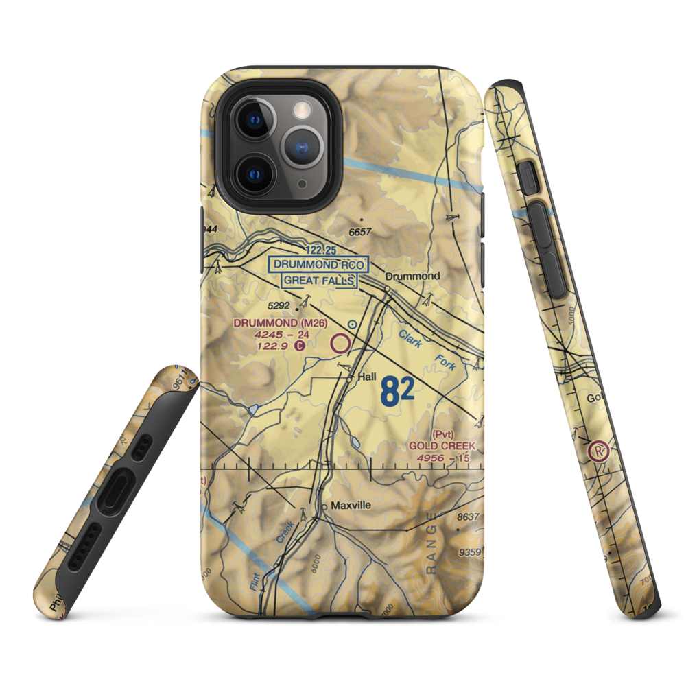 Drummond Airport (M26) VFR Sectional  Tough iPhone Case iPhone 11 Pro model shown
