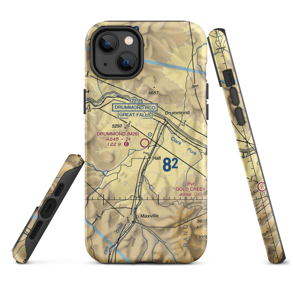 Drummond Airport (M26) VFR Sectional  Tough iPhone Case iPhone 14 Plus model shown