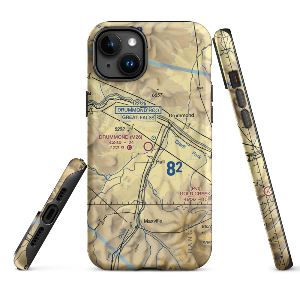 Drummond Airport (M26) VFR Sectional  Tough iPhone Case iPhone 15 Plus model shown