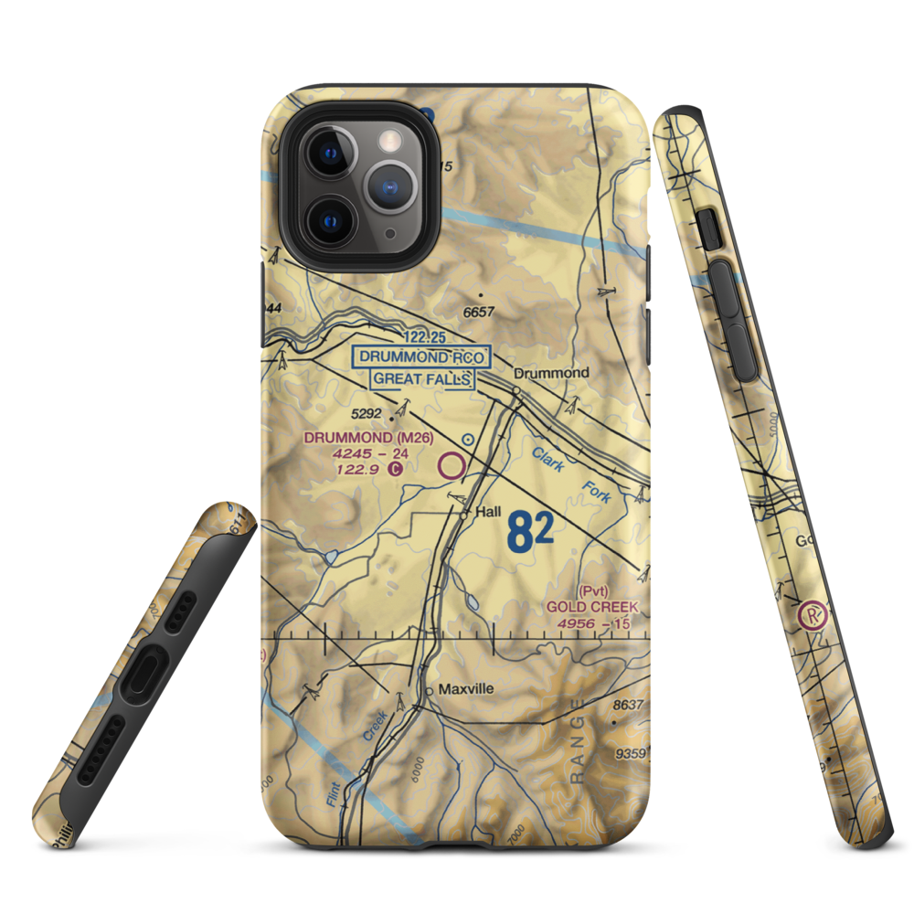 Drummond Airport (M26) VFR Sectional  Tough iPhone Case iPhone 11 Pro Max model shown