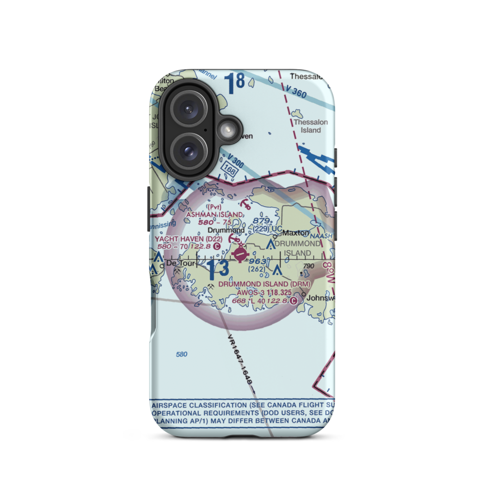 Drummond Island Airport (DRM) VFR Sectional  Tough iPhone Case iPhone 16 model shown